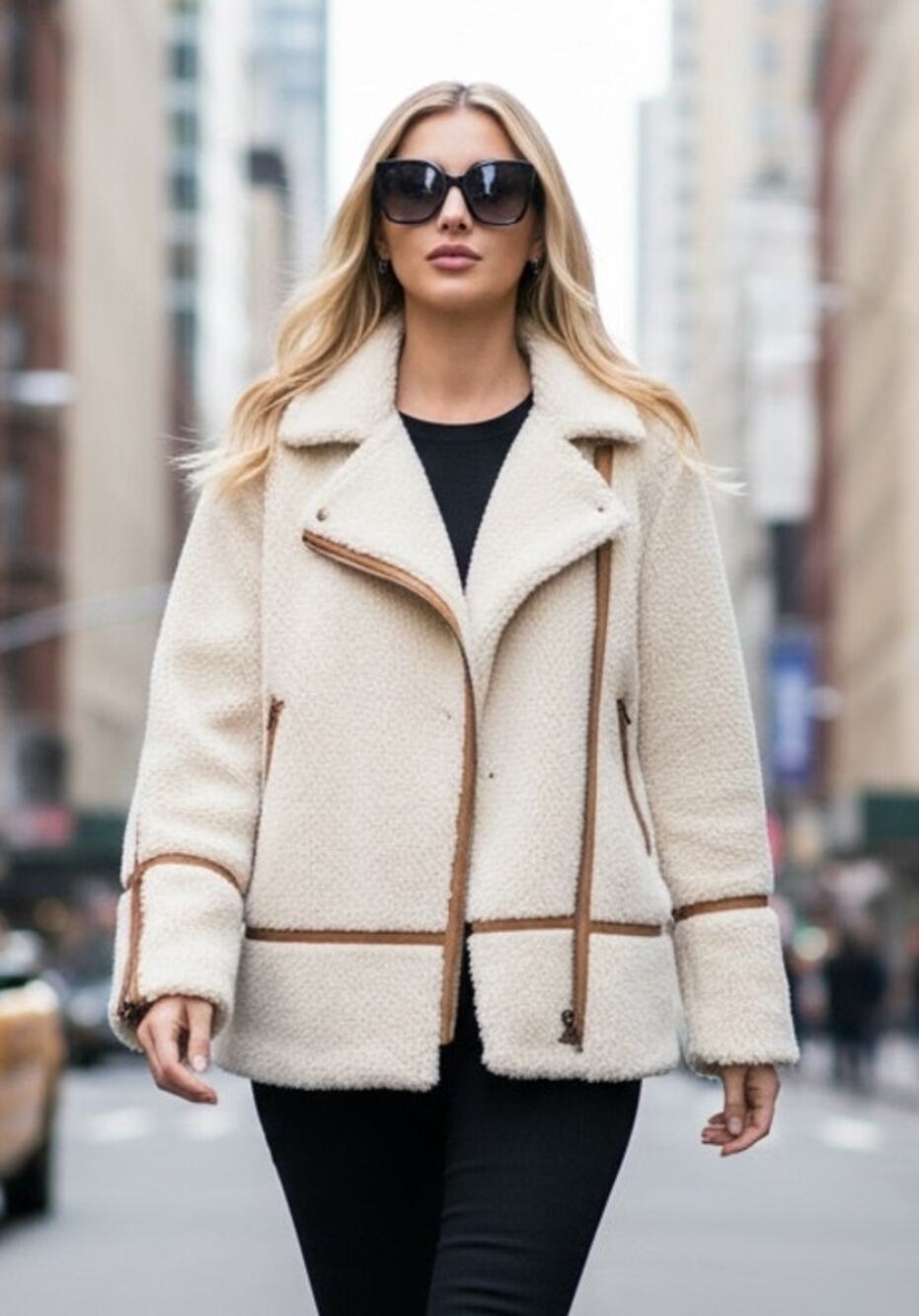 FAHERTY OVERSIZED COAT MONTANA SHERPA MOTO JACKET IVORY TAN TEDDY NEUTRAL SKI